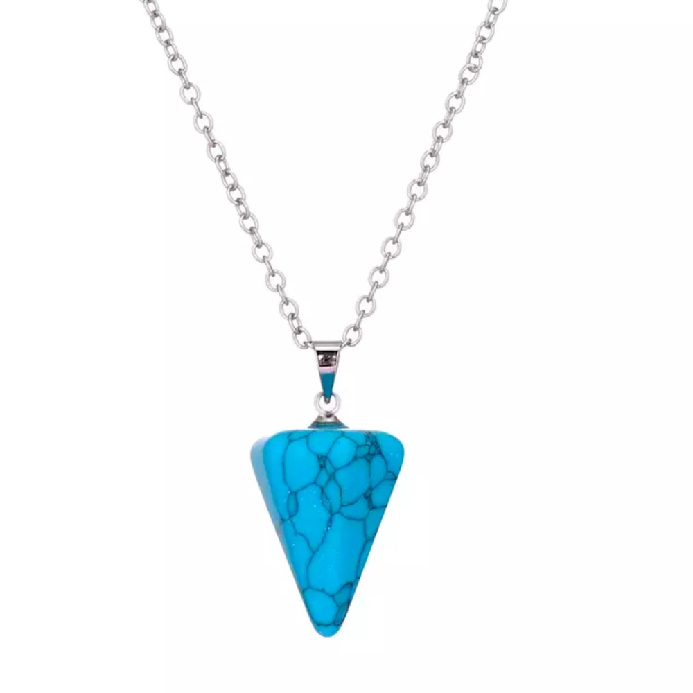 New Unisex Blue Turquoise Pendulum Sterling Silver Healing Crystal Necklace